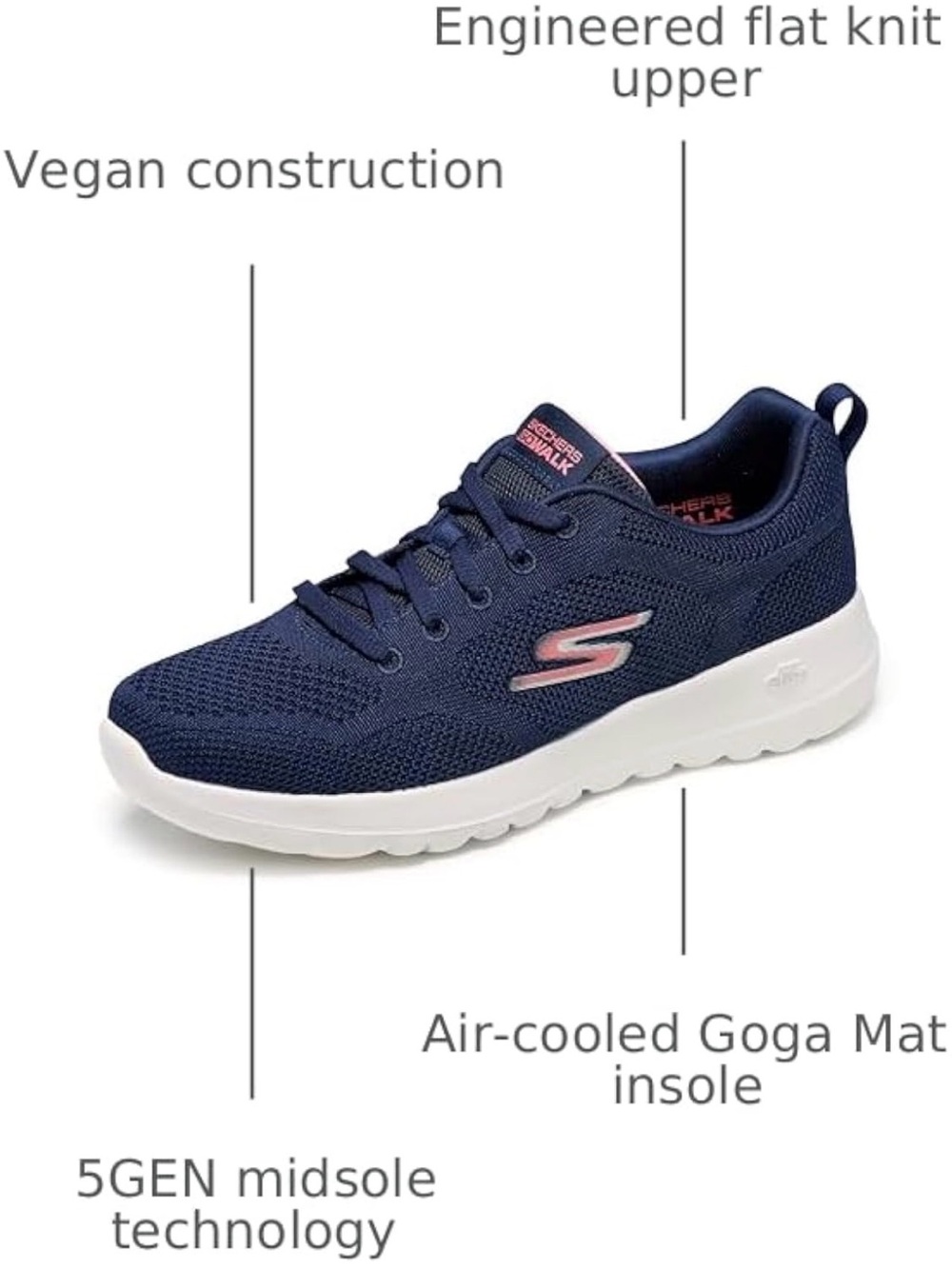 Skechers Navy & Pink Women's GOwalk Knit Lace-Up Walking Sneakers - Picture 2 of 8